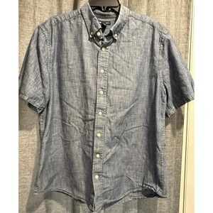 Gap Slim Fit Shirt Mens XL Blue Button Down Short Sleeve 100% Cotton Shirt